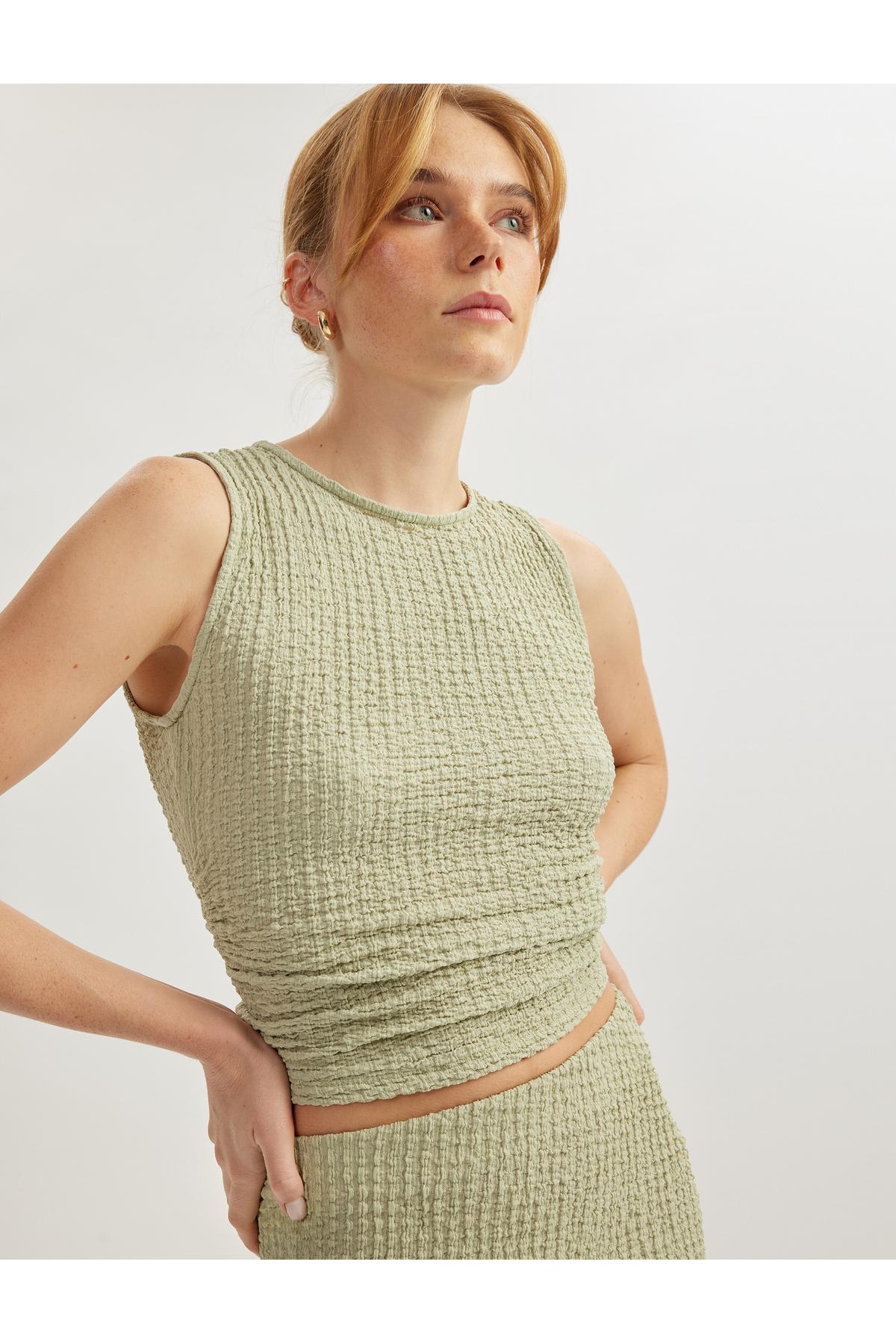 بلوز بدون آستین یقه دوچرخه تناسب باریک تناسب