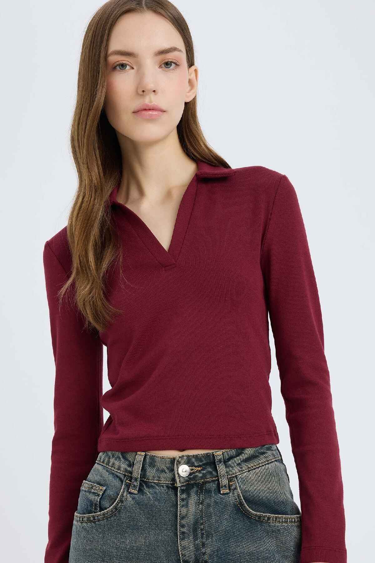 تیشرت آستین بلند یقه پولو ساده ساده