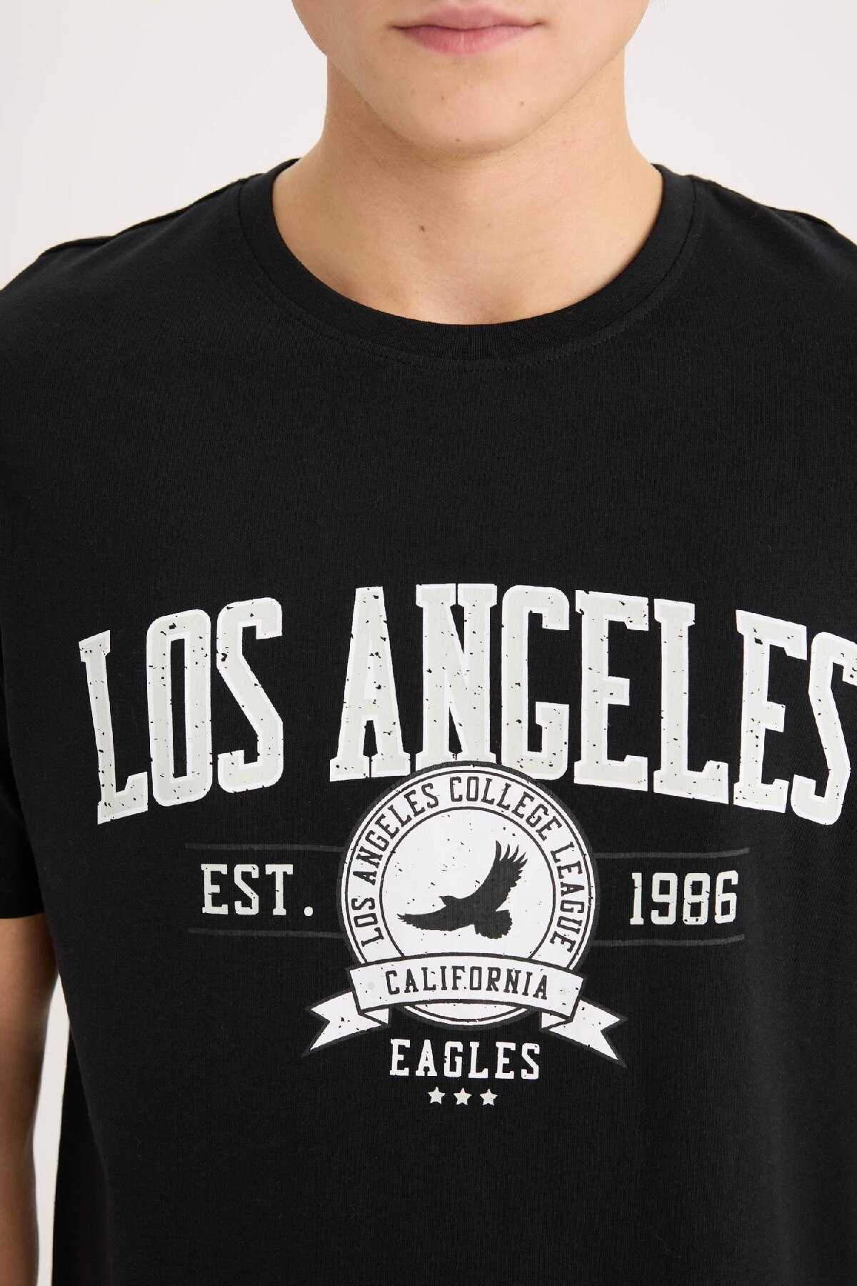 تیشرت آستین کوتاه یقه پرینت معمولی