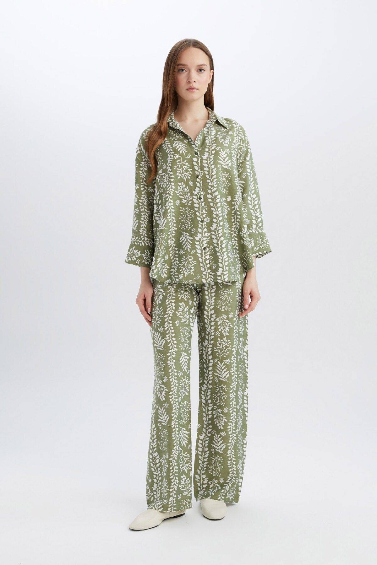 شلوارهای روزانه پاهای پهن بزرگ پراچا با الگوی کمر بالا C4042AX25SP