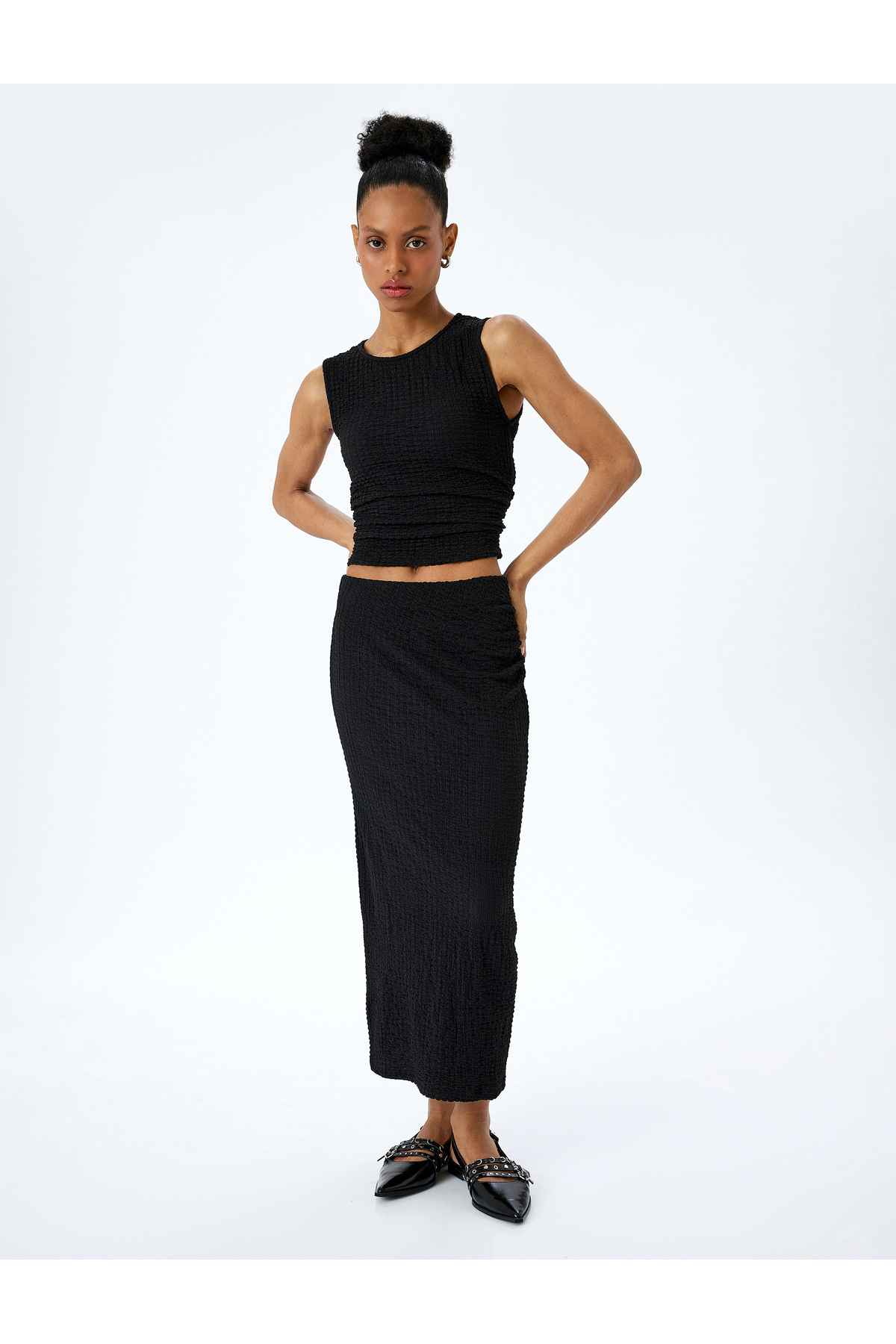 بلوز بدون آستین یقه دوچرخه تناسب باریک تناسب