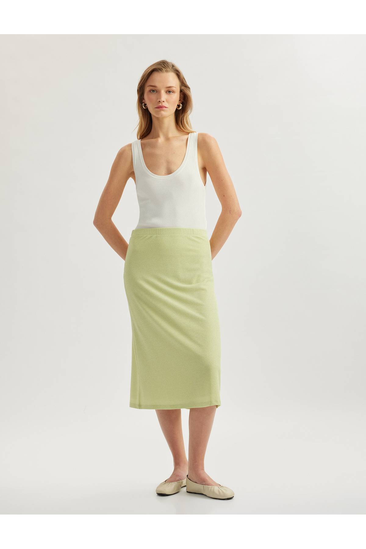 دامن مدادی میدی برش دار پارچه ویسکوز استاندارد کمر