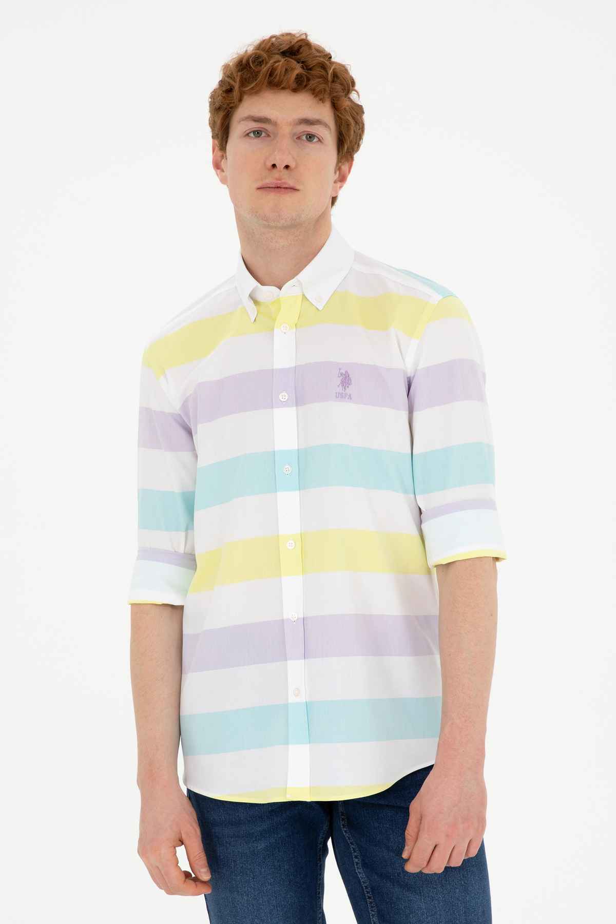 پیراهن آستین بلند یاسی مردانه 50282891-VR034