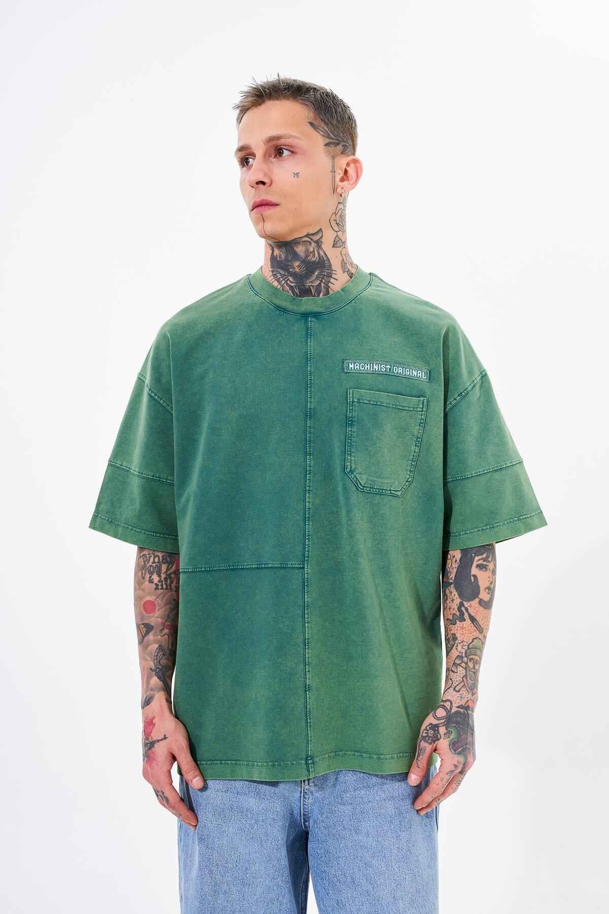 تیشرت نیلی جیبی مردانه سایز بزرگ شسته شده