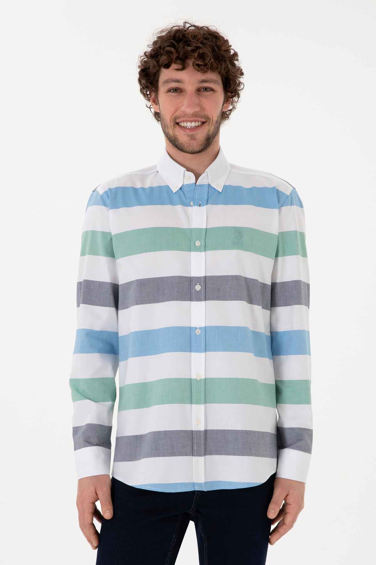 پیراهن آستین بلند یاسی مردانه 50282891-VR034