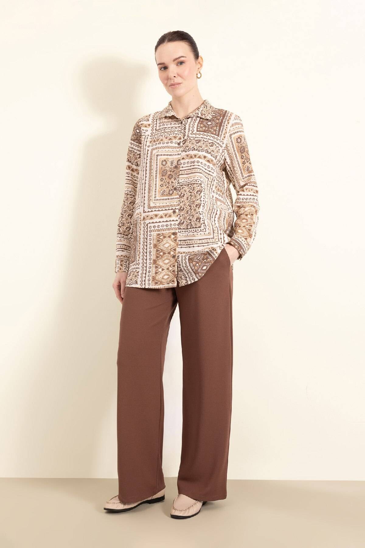 شلوار جیب معمولی Crepe Wide Palazzo Pants E5759AX25SP