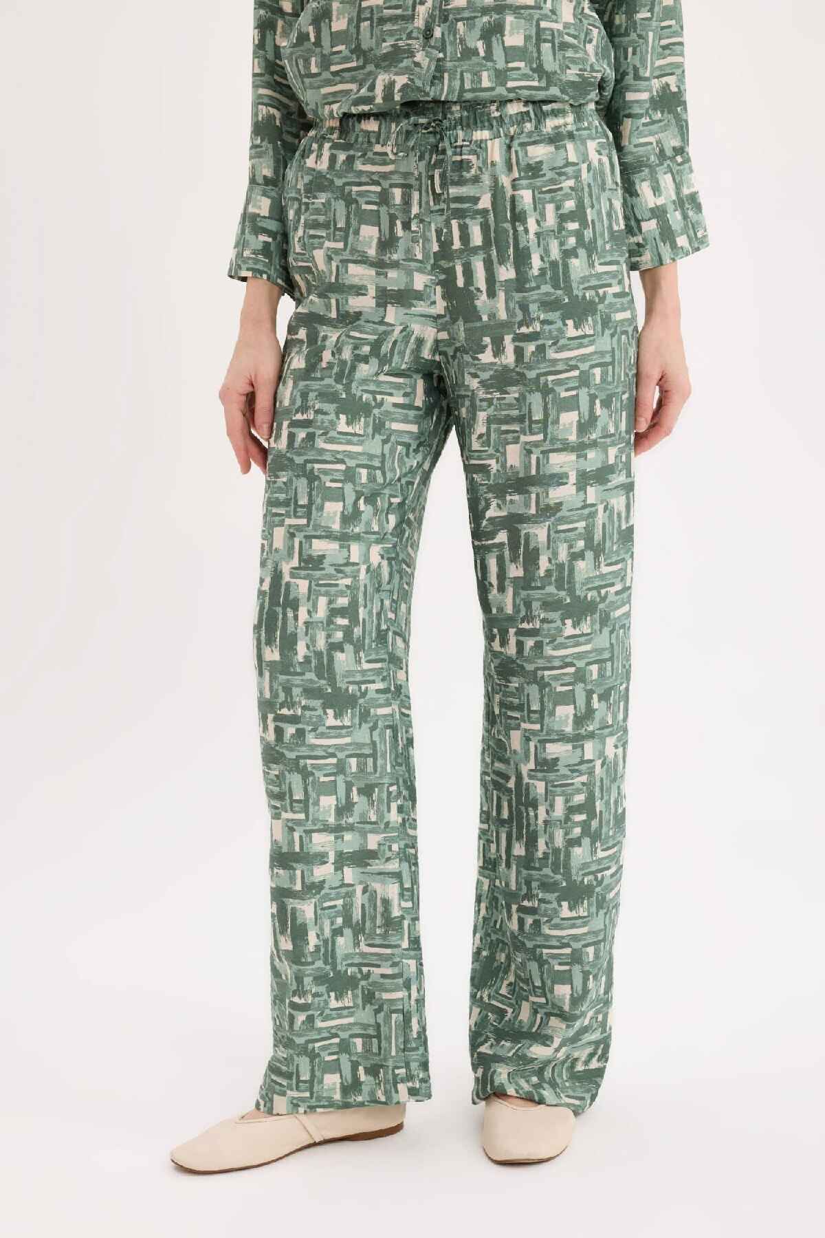 شلوارهای روزانه پاهای پهن بزرگ پراچا با الگوی کمر بالا C4042AX25SP