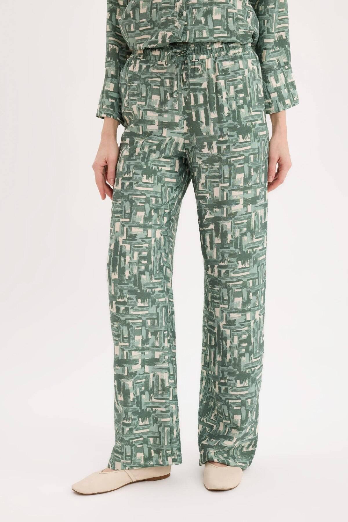 شلوارهای روزانه پاهای پهن بزرگ پراچا با الگوی کمر بالا C4042AX25SP