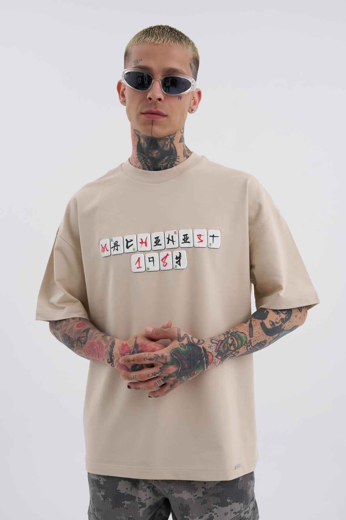 تیشرت مردانه بنفش چاپ شده Mch Mahhong