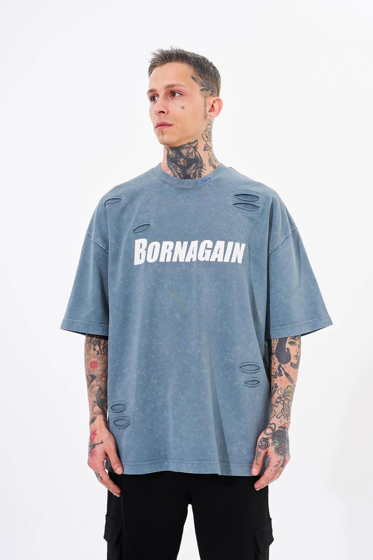 تیشرت نیلی با نور شسته شده مردانه متولد شده دوباره