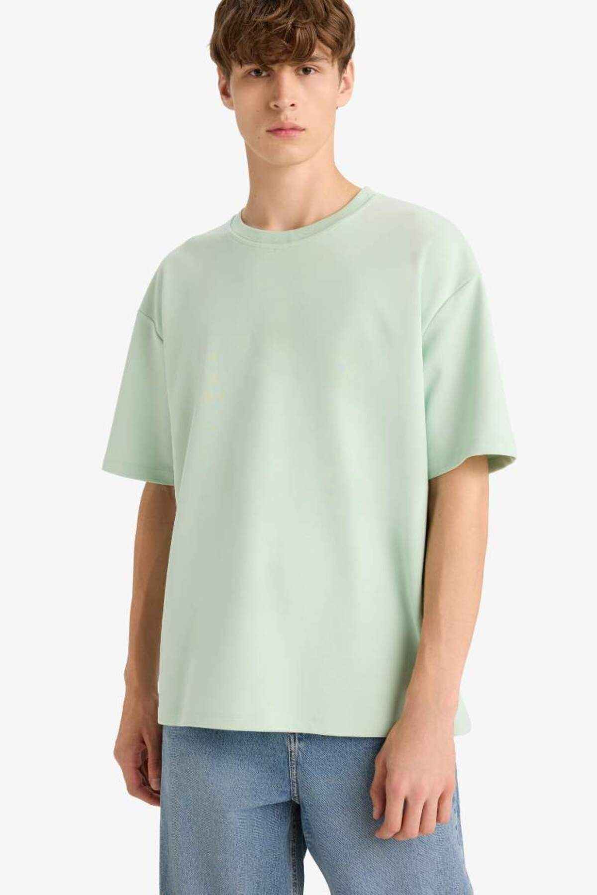 تیشرت پارچه ای سنگین آستین کوتاه ساده ساده یقه خدمه مدل X3926az25sp