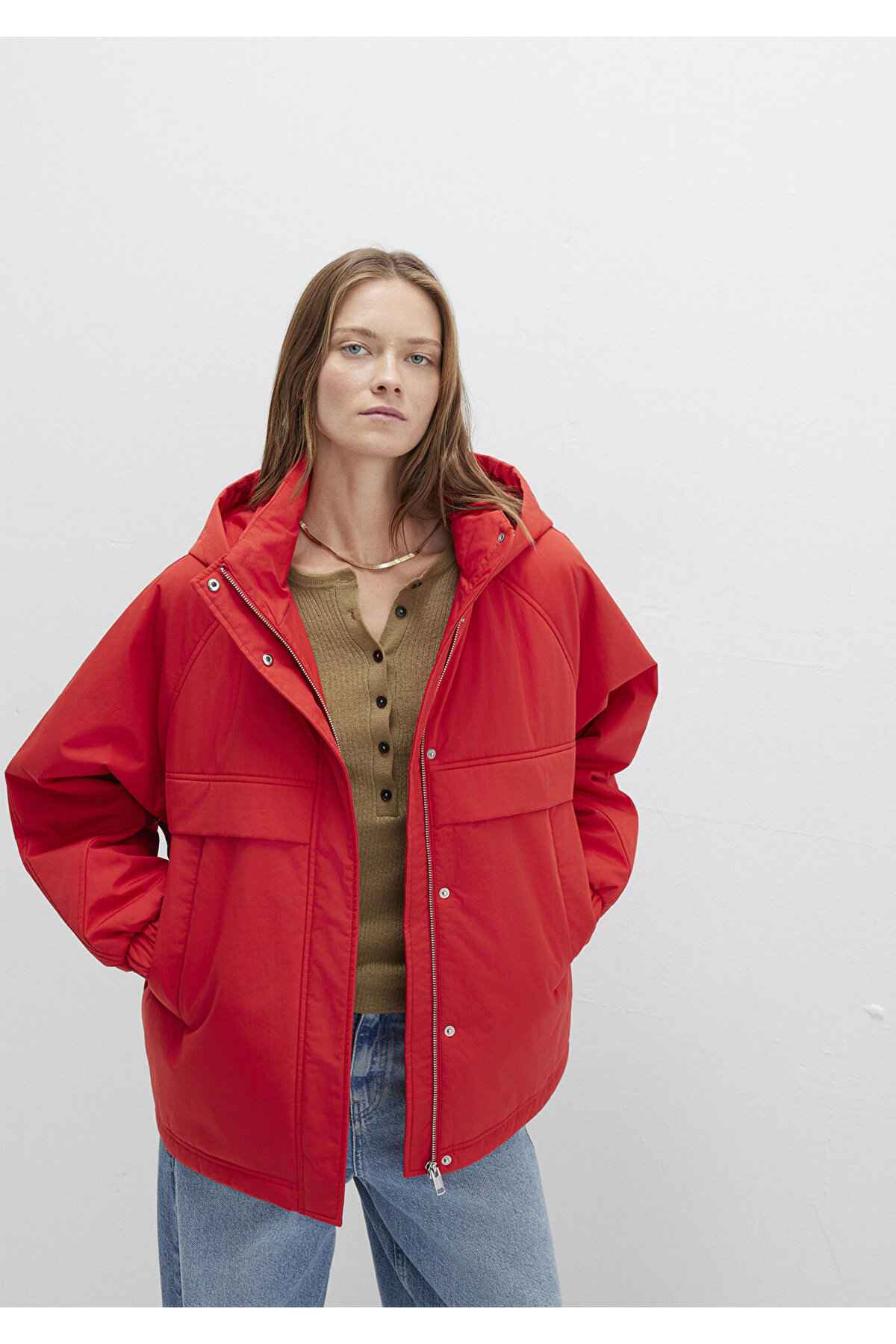 ژاکت قرمز کلاهدار Oversize / Wide Cut -70461