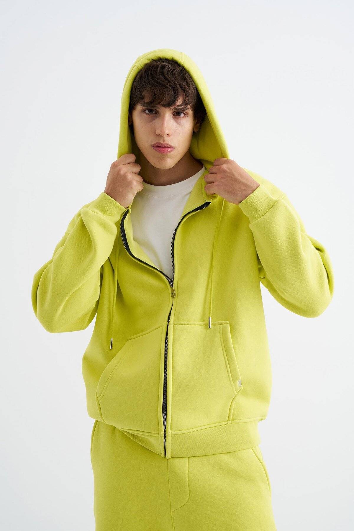 سویشرت ساده زیپ دار جیب دار یاسی یخی