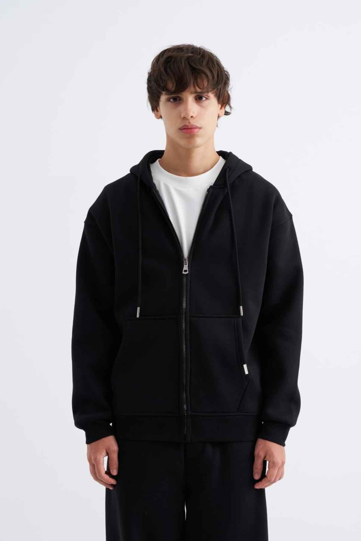 سویشرت ساده زیپ دار جیب دار یاسی یخی