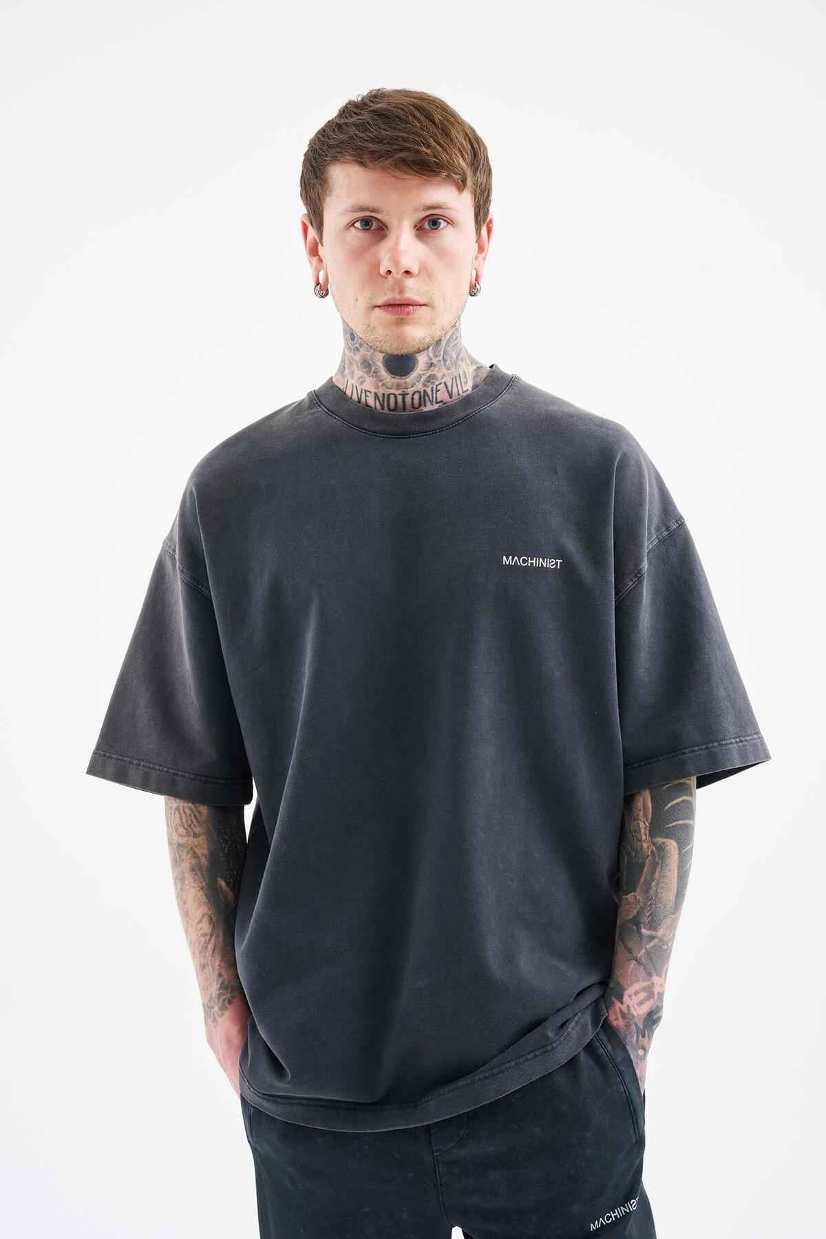 تیشرت یونیکس اوورسایز شسته شده لوکس پایه خاکستری