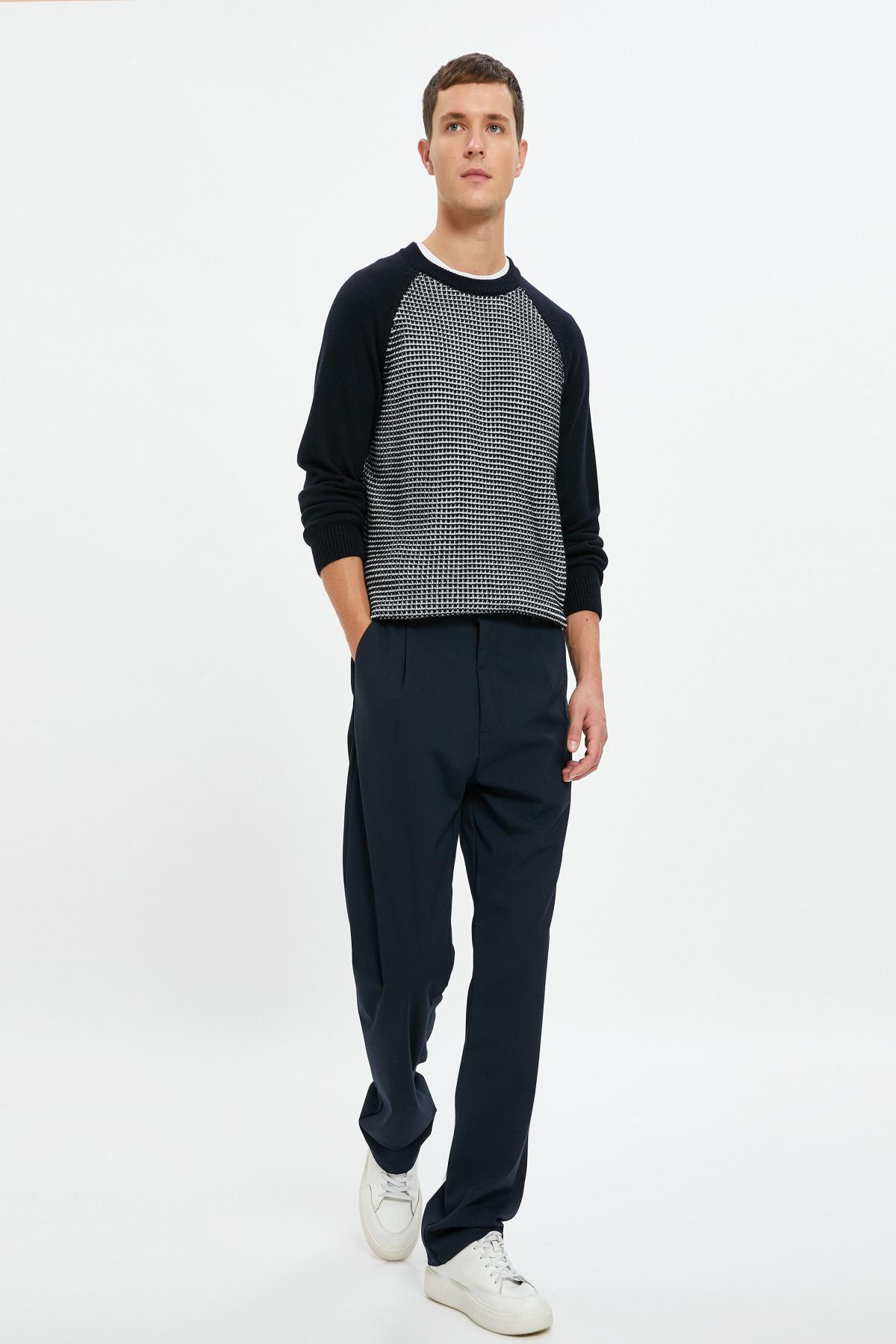 ژاکت بافتنی یقه خدمه بافت رنگ بلوک شده